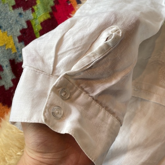 100% linen embroidered button down blouse large - Picture 5 of 11
